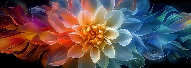 Fototapeta premium An abstract flower with a white centre that is coloured like the rainbow