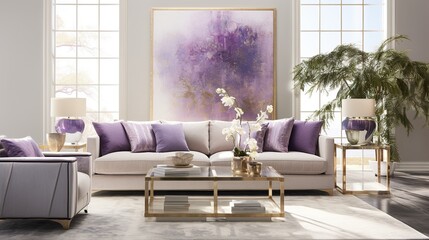 Interior composition of modern sophisticated living room inspired with trending palette  - obrazy, fototapety, plakaty