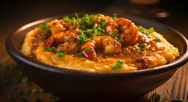 Grits with shrimp, a savory dish popular in the American South