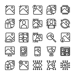 AI image generated icon collection in line style for the development of artificial intelligence technology