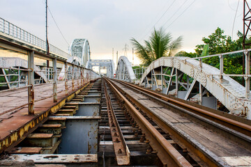Binh Loi Railway Bridge in Saigon. This bridge was built in 1902 by French and it was the first bridge to cross the Saigon River. - obrazy, fototapety, plakaty