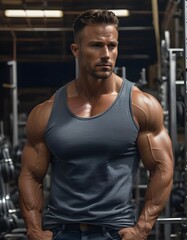 Fototapeta na wymiar Portrait of a muscular man at the gym