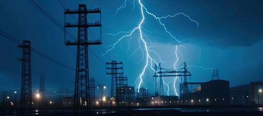 power plants, electricity, lightning 28 - obrazy, fototapety, plakaty
