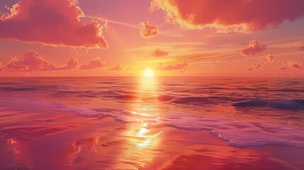 Fototapeta na wymiar Majestic Summer Sunset Dip over Ocean Horizon