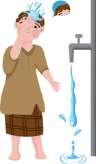 Muslim man performs ablution steps