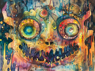 Watercolor A monsters gaze penetrating and vibrant