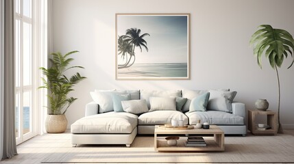 Modern elegant living room interior composition with trendy color palette  - obrazy, fototapety, plakaty