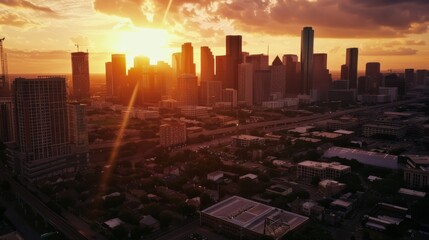 Sunset Cityscape Aerial View Drone Photography