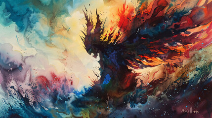 Obraz na płótnie Canvas Watercolor Majestic god-like creature in a surreal