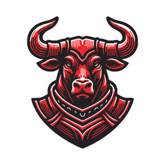 head of bull wear armor with scary face red graphic t-shirt design vector illustration