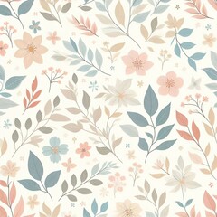 Colorful leaf and flowers pattern in a seamless design