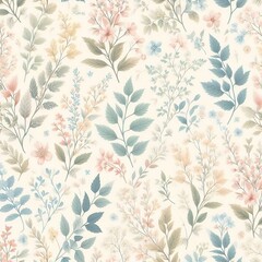 Colorful leaf and flowers pattern in a seamless design