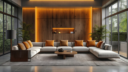 Cozy office interior background, wall mockup, 3d render. Stylish office interior. Decor concept. Real estate concept. Art concept. Design concept. Office concept