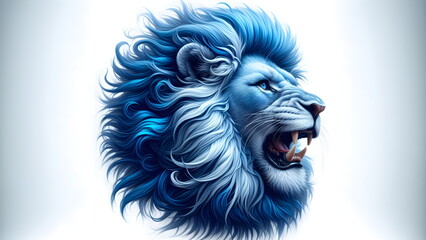 a lion with blue hair and a white background