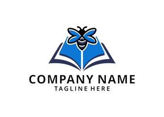 illustration bee book logo design vector graphic