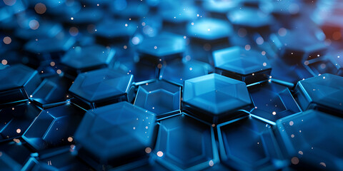Obraz premium 'Beautiful glossy blue 3d render abstract geometric background with hexagonal cells , Background Of Futuristic Blue Cell Textures, Scientific Background Blue Cells In 3d