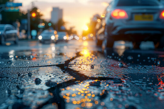 Damaged crack road and house after the strong earthquake. AI generated