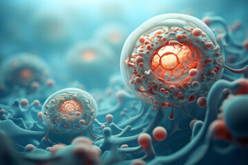 Two squiggly and flat human cells present soft-focused realism, rounded forms - obrazy, fototapety, plakaty