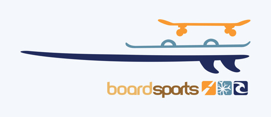 Vector illustration in graphic style with reference to sports with boards. Skate, Surf and Snowboard. © Rob