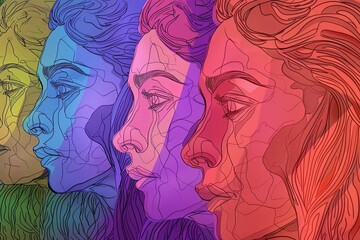 Colorful illustration of a group of women. I
