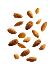 Falling Almonds, isolated, transparent background, nuts, detailed, cut out