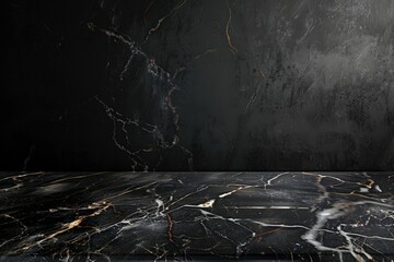 A marble table stands empty against a black background, perfect for displaying products or creating a stylish montage