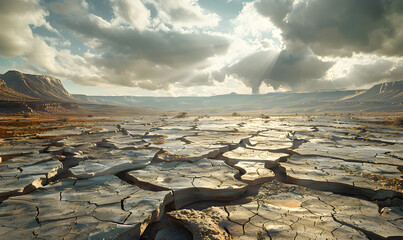 a dry and cracked landscape during a severe drough, Generative AI 