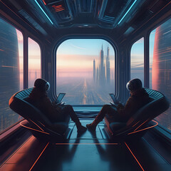 Futurism perspective of digital nomads lifestyle - generate by ai - obrazy, fototapety, plakaty