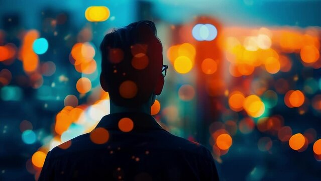A silhouette of a businessperson looks towards a blurry cityscape symbolizing the need to have a clear vision and foresight in order to predict and capitalize on future market