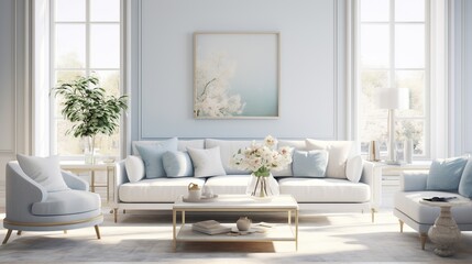 Interior design of modern elegant living room inspired with scandinavian sophistication  - obrazy, fototapety, plakaty
