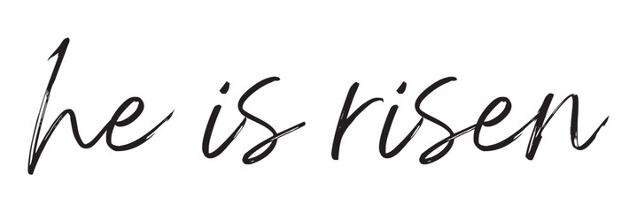 He is risen one continuous line simple minimalist lettering vector illustration isolated on white background. Editable stroke. EPS 10