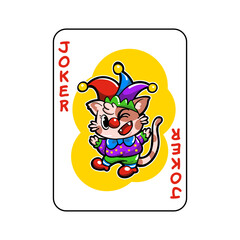 Vector cartoon joker card deck of a cute and fun cat wearing a clown dress