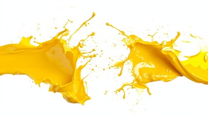 Abstract splash of yellow paint from two sides isolated on white background
