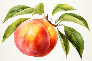 Peach fruit watercolor painting