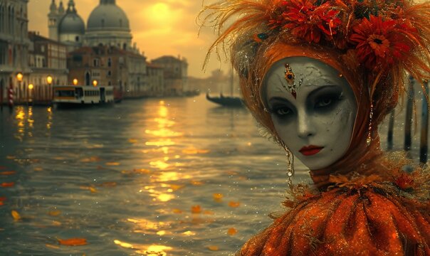 Italian colorful traditional carnival of masks in Venice.