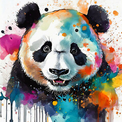 컬러 판다, a panda drawn in color ink