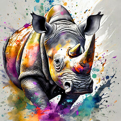 컬러 코뿔소, a rhinoceros drawn in color ink