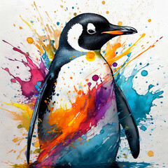 컬러 펭귄, a penguin drawn in color ink