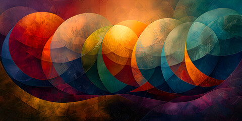 lustration of Colorful abstract panorama wallpaper background with round shapes and forms