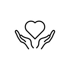 Heart and Hands Vector Line Icon Illustration.