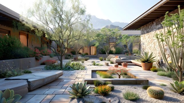 Desert Courtyard Garden with Modern Architecture and Native Plants