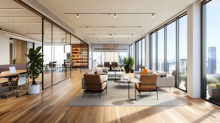 Contemporary Office Interior with City View Inspiring Workspace