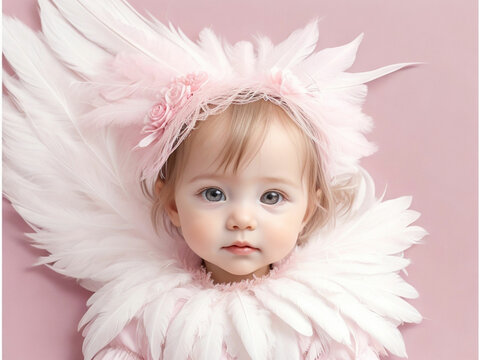 Baby princess angel in feather paradise