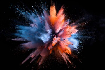 A dynamic burst of colorful powder dispersed on a black background, creating a visually striking contrast
