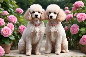 two puppies in a garden. generative ai
