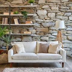 Farmhouse home interior design of modern living room.