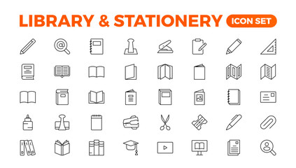 Educational Resources Line Icons set. Backpack, Book,  learning, school. Learning icon set. Contains study, graduation, student, knowledge, learning, school, and stationery icons.