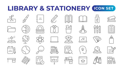 Educational Resources Line Icons set. Backpack, Book,  learning, school. Learning icon set. Contains study, graduation, student, knowledge, learning, school, and stationery icons.