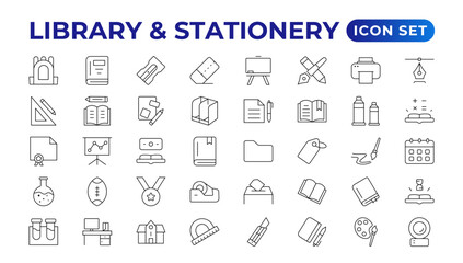 Educational Resources Line Icons set. Backpack, Book,  learning, school. Learning icon set. Contains study, graduation, student, knowledge, learning, school, and stationery icons.