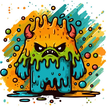 Illustration of a giant ghost with colorful paint splashes